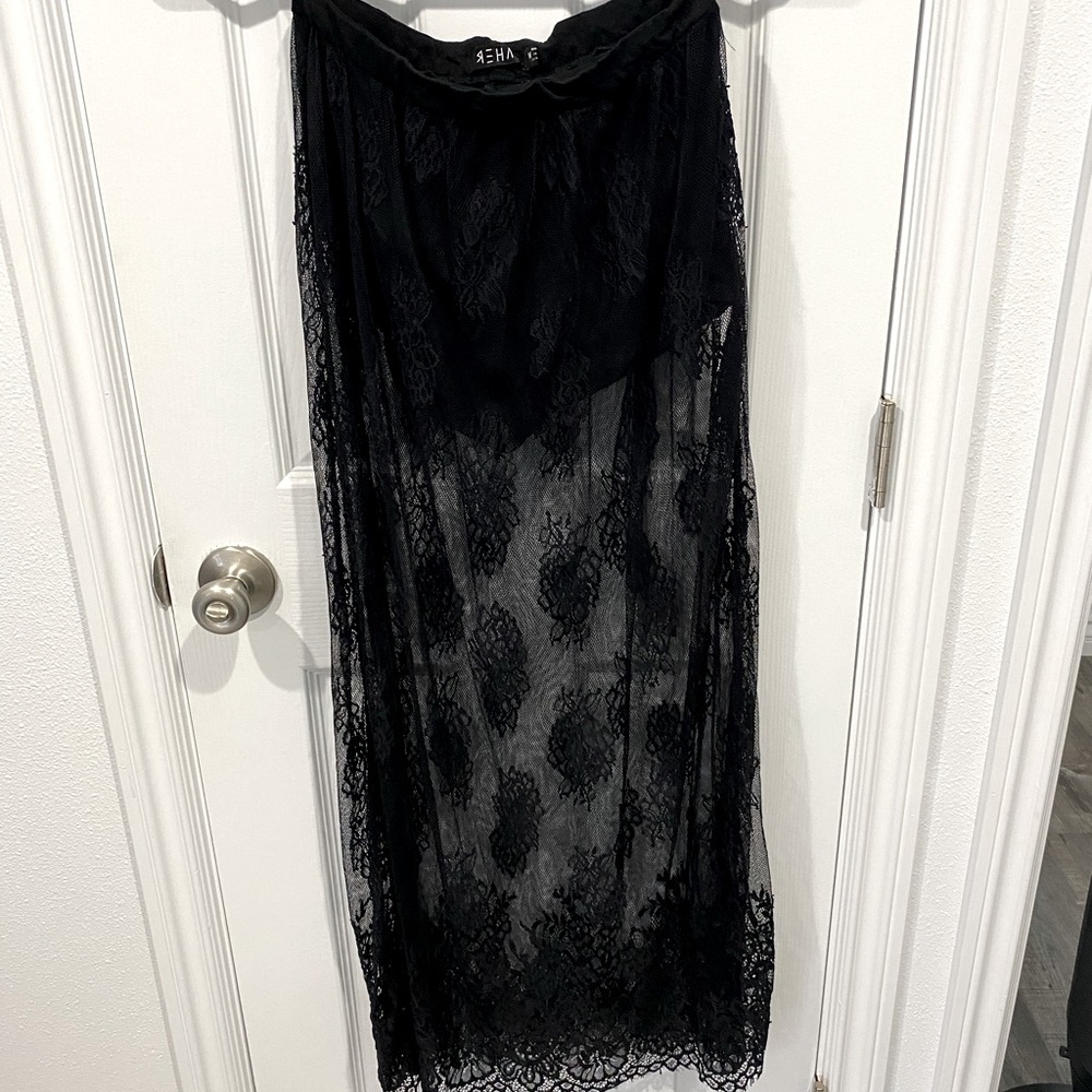 REHAB Black Sheer Lace Skirt with Shorts